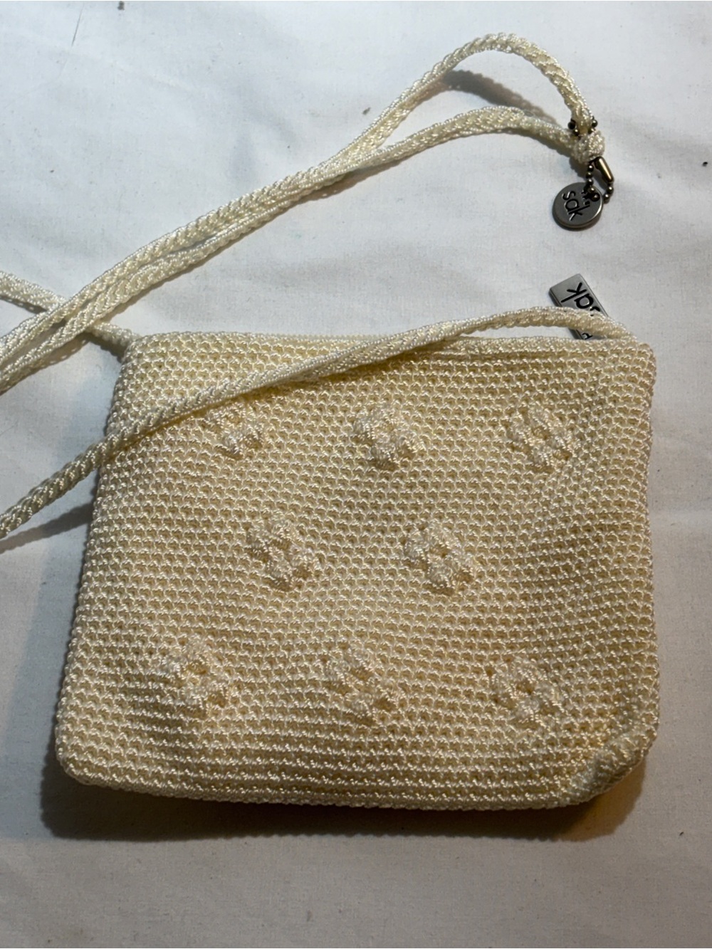 Handcrafted Cream Crochet Crossbody Bag by The Sak